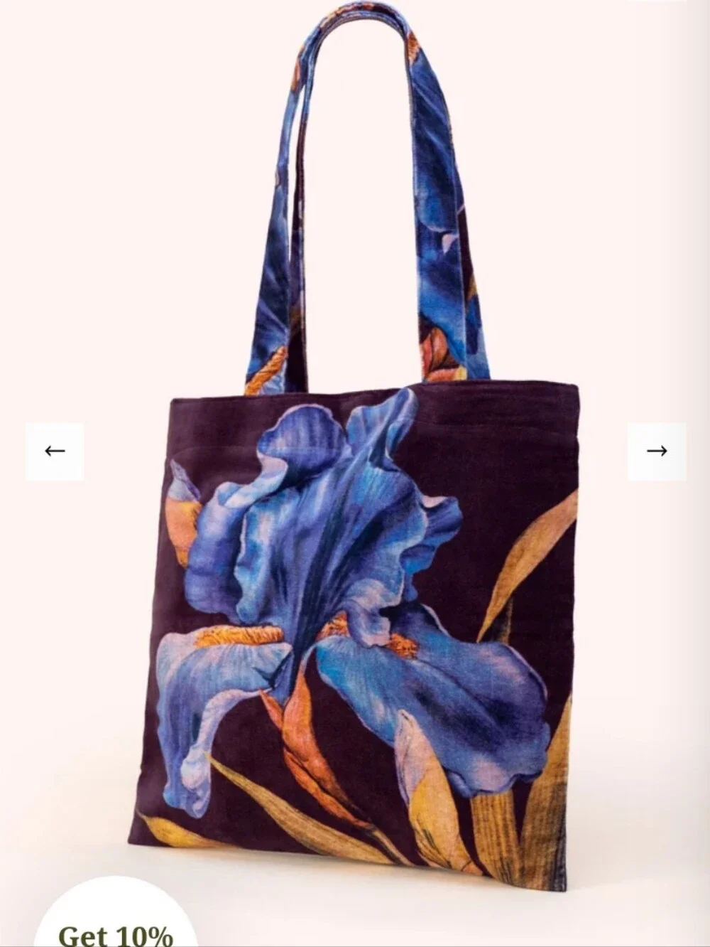 Powder Velvet Tote bag In Floral Blue Iris